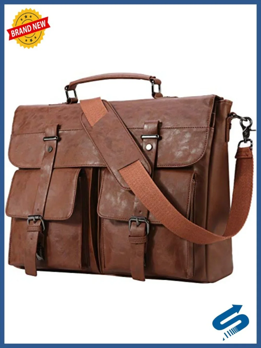 Vintage PU Leather Messenger Bag for Men, 17.3